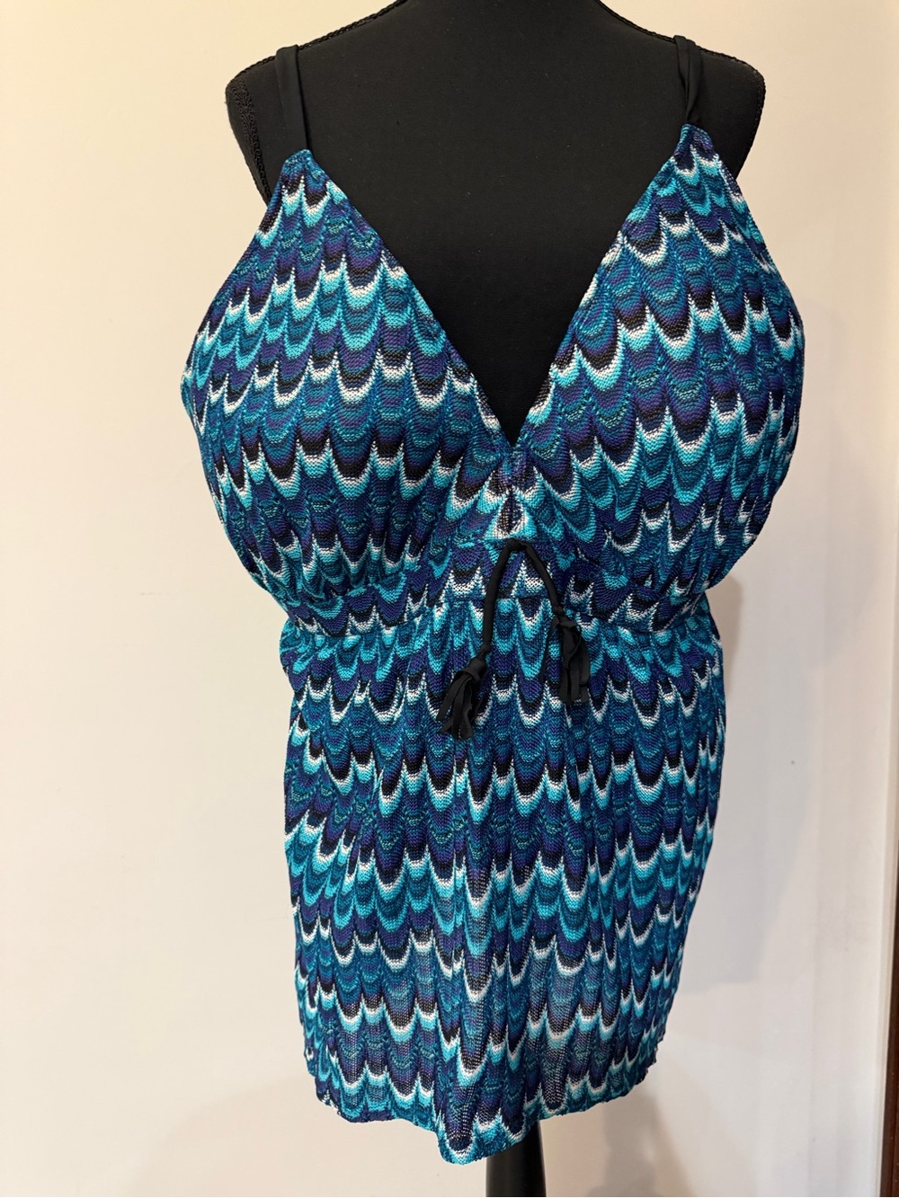 Cacique Swim Plus Size 28 Blue Teal Crochet Knit Tankini Top